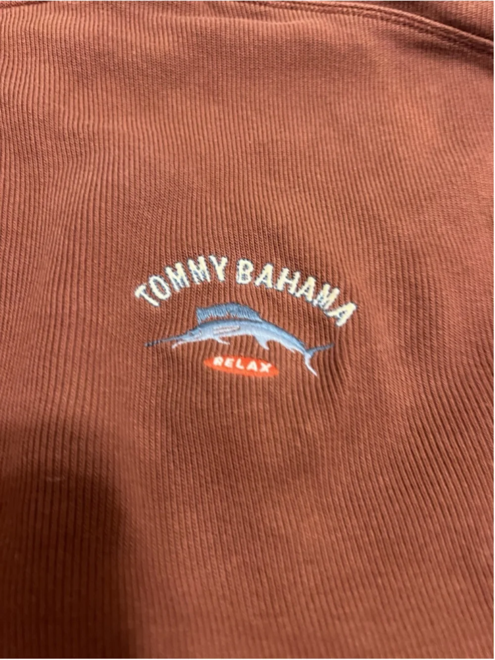 Tommy Bahama Sweater Mens 2XL Quarter Zip Pullover Red Brown Relaxed Fit